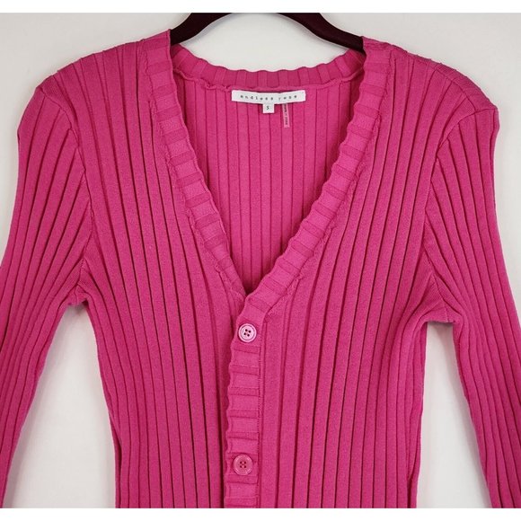Endless Rose Dress Womens Small Pink Rulffe V Neck Ribbed Button Down Knit Mini - Picture 6 of 11